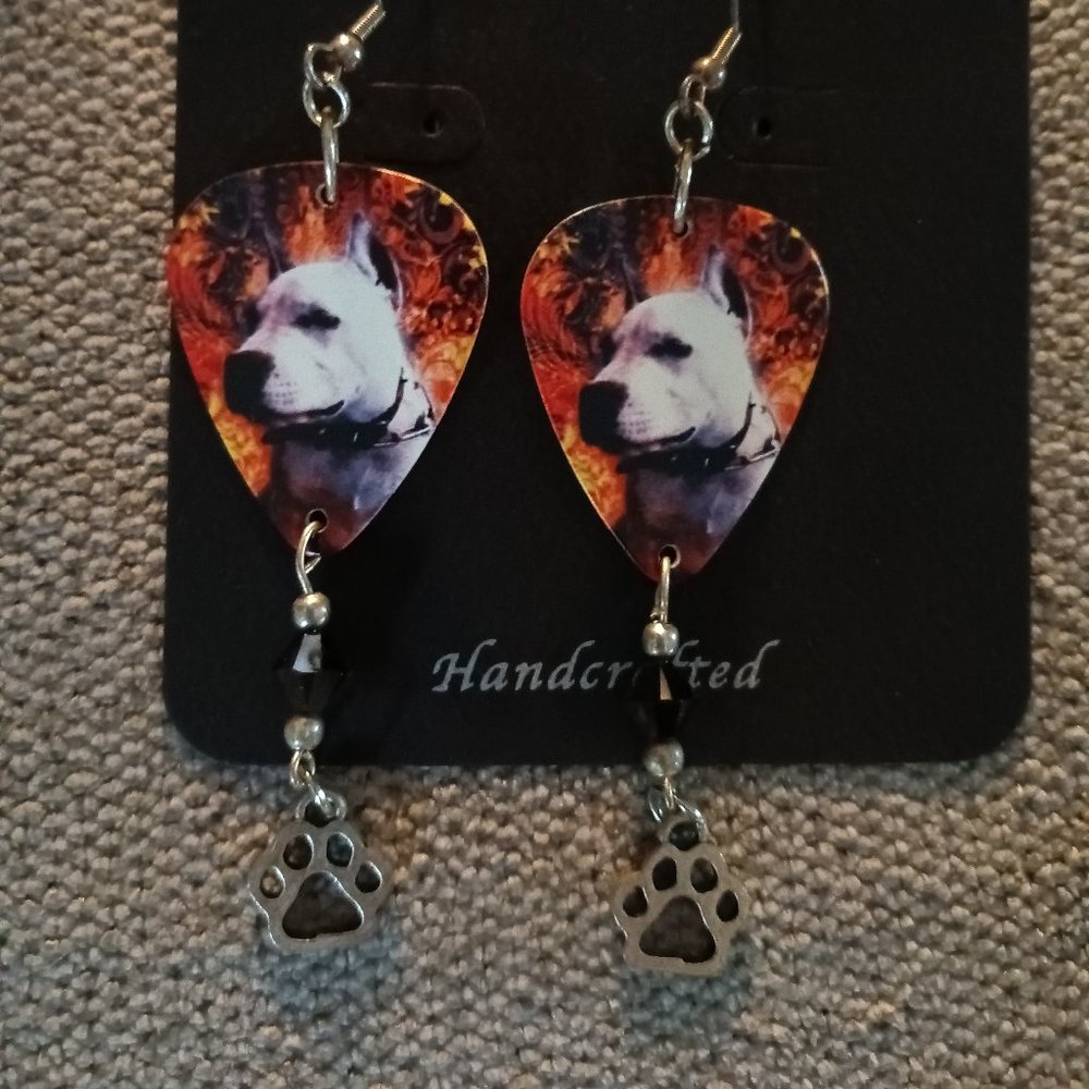 PITBULL DOG BREED GUITAR PICK EARRINGS